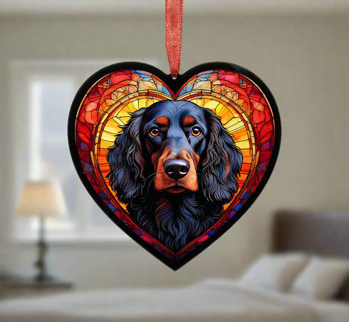 Cocker Spaniel (Working) Black Stained Glass Effect Heart Suncatcher